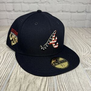 New Era Atlanta Braves U.S. Flag Logo Fitted Hat 7 7/8 On Field 59Fifty Flat New